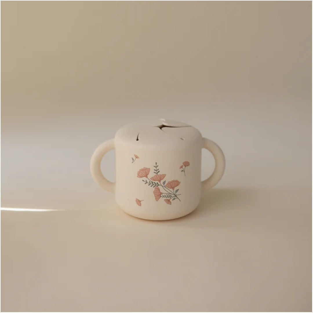 Mushie Snack Cup - Pink Flowers - Supports Independent Snacking