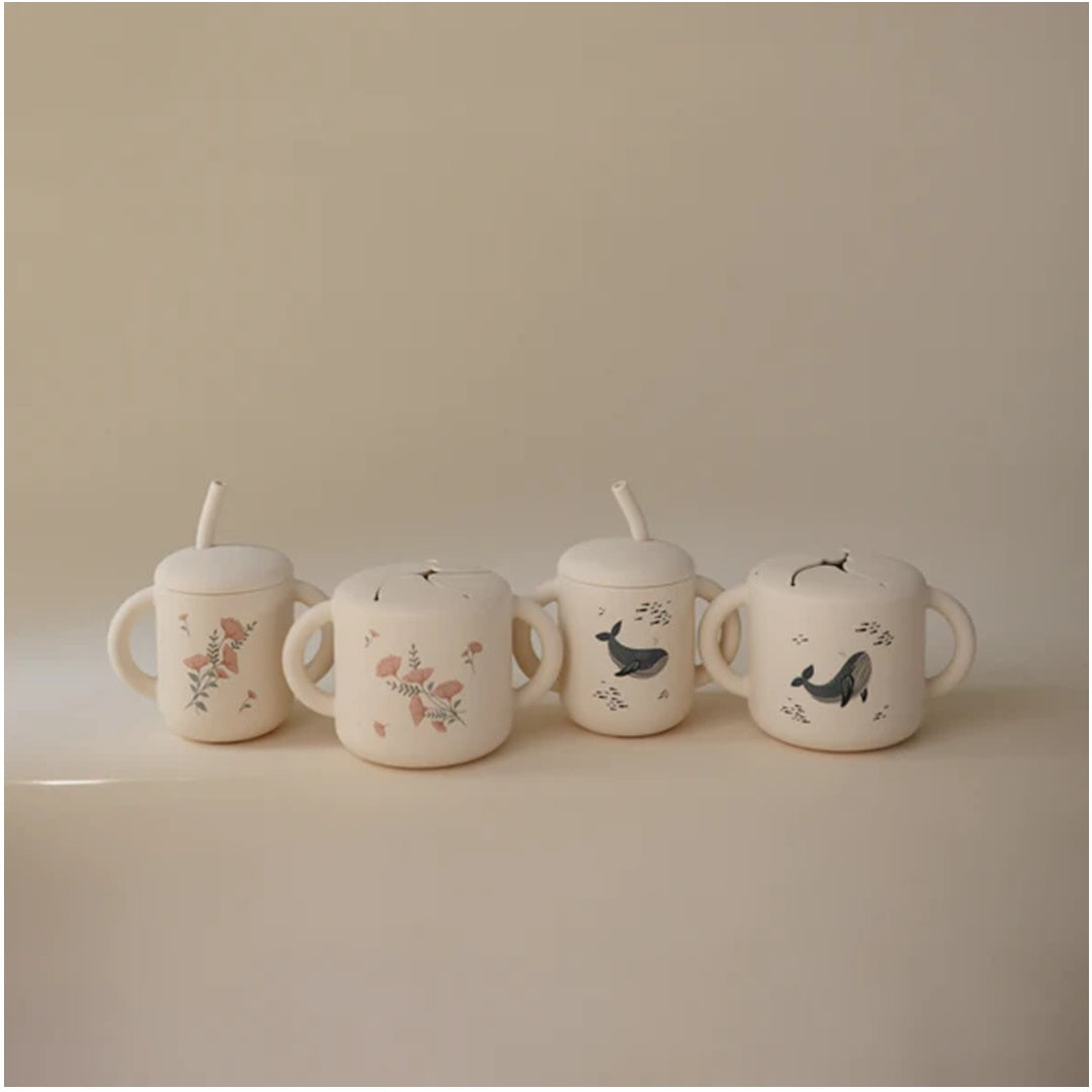 Mushie Snack Cup - Pink Flowers - Safe and Non-Toxic